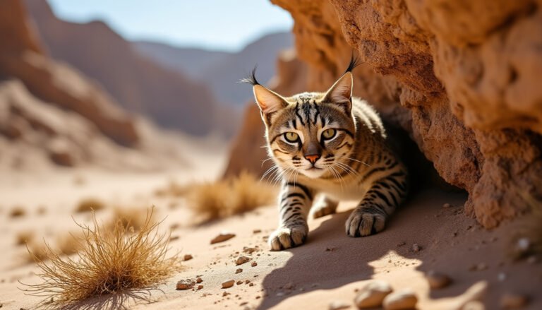 Les secrets d’adaptation du chat du désert : plongée dans son habitat inhospitalier et ses talents de survie extraordinaires 7 découvrez comment le chat du désert survit dans des conditions extrêmes : explorez son environnement aride, ses stratégies d’adaptation remarquables et les incroyables secrets de sa survie en milieu hostile.