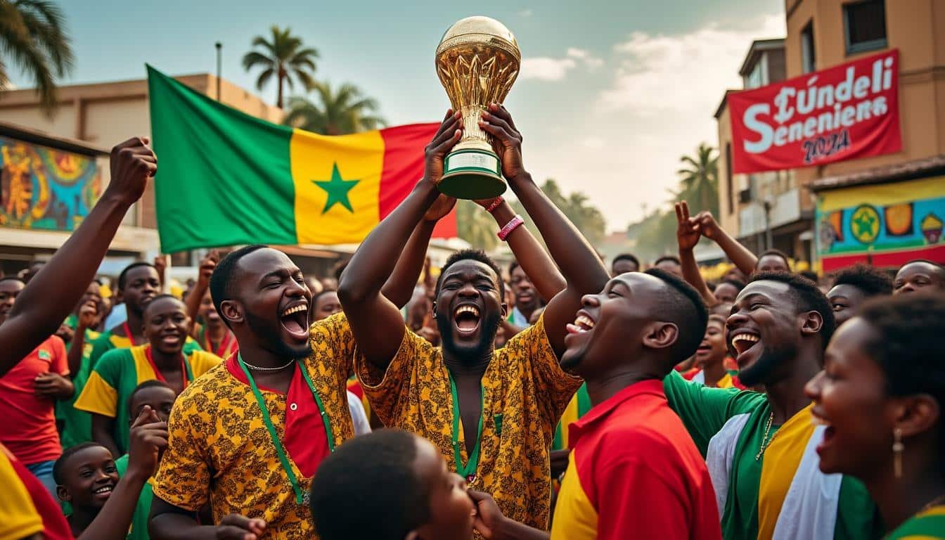 découvrez la fierté des sénégalais célébrant leur victoire à la can, exposant leur trophée au cœur de la ville dans une ambiance de joie et d’unité.