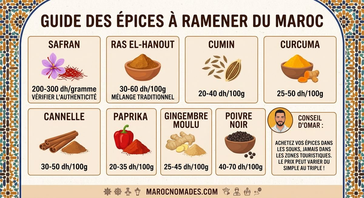 Guide visuel des epices marocaines a ramener avec prix indicatifs